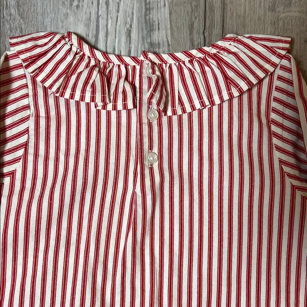 5T Girls Red Stripe Reindeer Holiday Dress with Ruffle Sleeves - ADORABLE - Picture 5 of 6